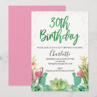 Succulent Cactus 30th Birthday invitation
