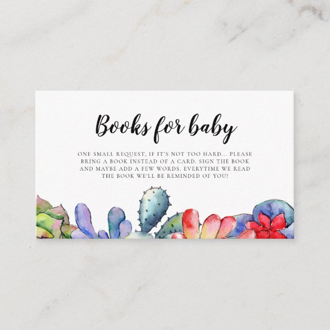 Succulent cactus baby shower book request card (Front)