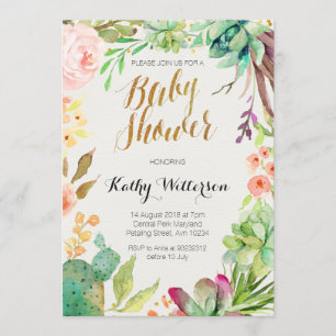 Succulent cactus baby shower invitation
