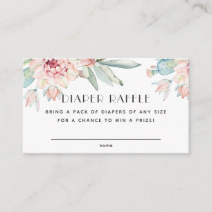 Succulent Cactus Diaper Raffle. Floral Baby Shower Enclosure Card