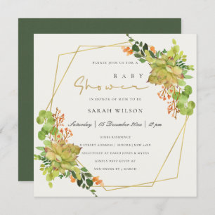 SUCCULENT CACTUS  FLORAL WATERCOLOR BABY SHOWER INVITATION