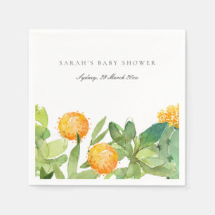 SUCCULENT CACTUS FLORAL WATERCOLOR BABY SHOWER NAPKIN