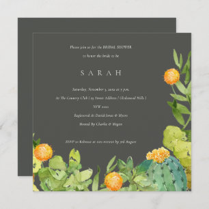 SUCCULENT CACTUS FLORAL WATERCOLOR BRIDAL SHOWER INVITATION
