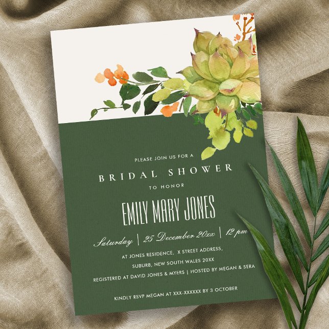SUCCULENT CACTUS FLORAL WATERCOLOR BRIDAL SHOWER INVITATION (Creator Uploaded)