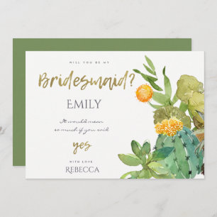 SUCCULENT CACTUS FLORAL WATERCOLOR BRIDESMAID INVITATION