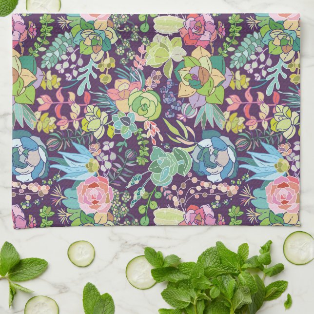 Succulent Cactus Gardening Kitchen Towels (Folded)