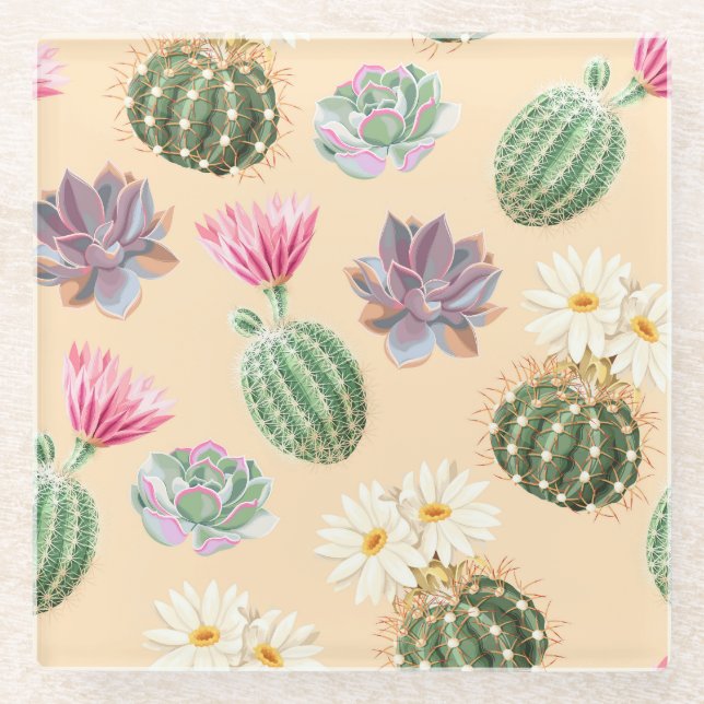 Succulent Cactus: High Detail Pattern Glass Coaster (Front)