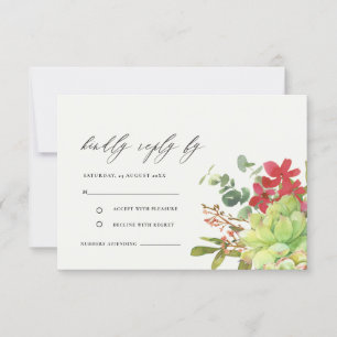 SUCCULENT CACTUS ORANGE FLORAL WATERCOLOR  RSVP CARD