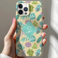 Succulent Cactus Plant Pattern Cute Monogram