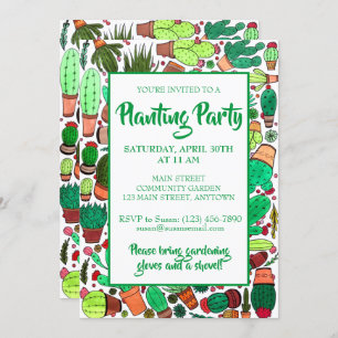 Succulent Cactus Potted Plants Cacti Garden Party Invitation