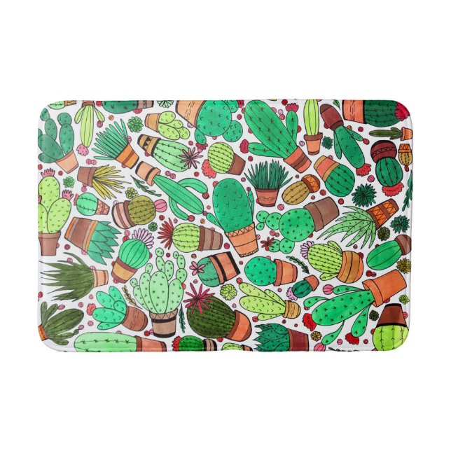 Succulent Cactus Potted Plants Green Cacti Garden Bath Mat (Front)