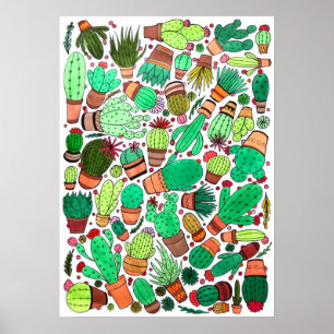 Succulent Cactus Potted Plants Green Cacti Garden Poster
