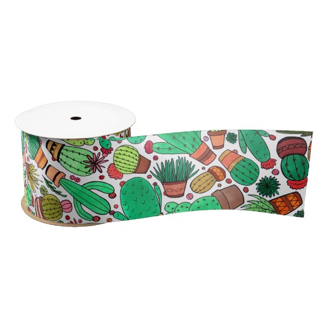 Succulent Cactus Potted Plants Green Cacti Garden Satin Ribbon (Spool)