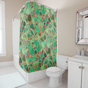 Succulent Cactus Potted Plants Green Cacti Garden Shower Curtain