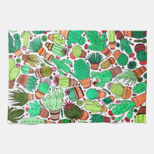 Succulent Cactus Potted Plants Green Cacti Garden Tea Towel