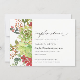 Succulent Cactus Red Floral Couples Shower Invite