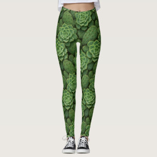 Succulent & Cactus Rosette Pattern with Dew Leggings