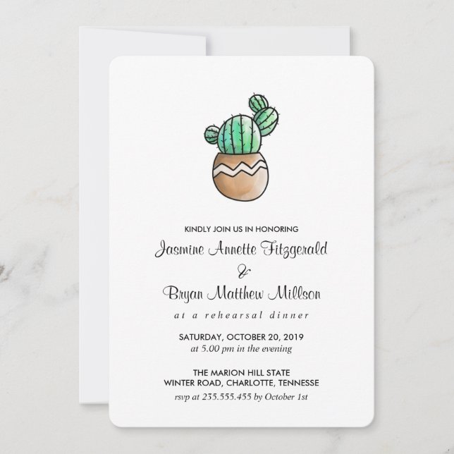 Succulent Cactus Rustic Minimal Rehearsal Dinner Invitation (Front)