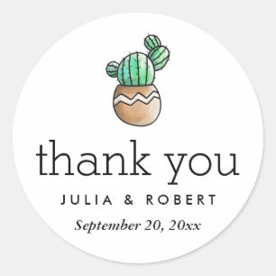 Succulent Cactus Rustic Minimal Wedding Thank You Classic Round Sticker