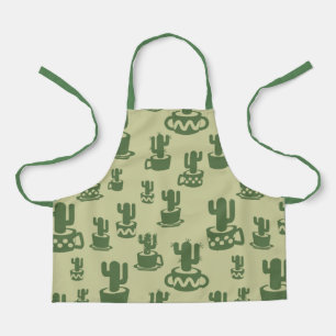 Succulent cactus silhouette in cups and pots apron