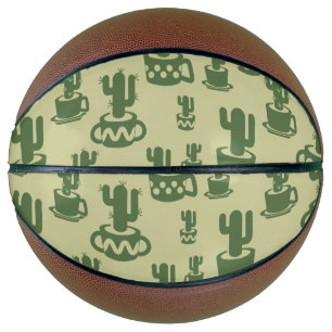 Succulent cactus silhouette in cups and pots  basketball
