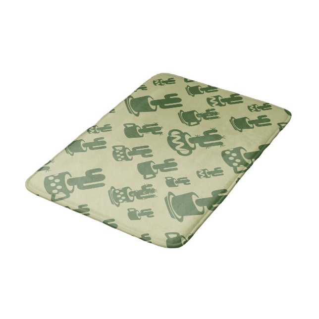 Succulent cactus silhouette in cups and pots  bath mat (Angled)