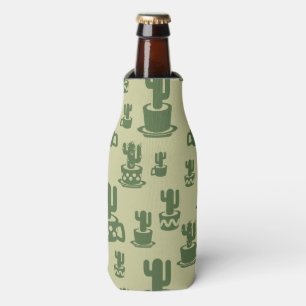 Succulent cactus silhouette in cups and pots  bottle cooler