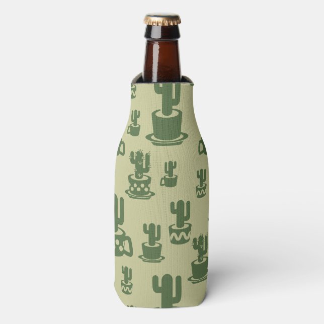 Succulent cactus silhouette in cups and pots  bottle cooler (Bottle Front)