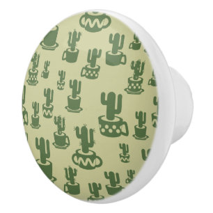Succulent cactus silhouette in cups and pots  ceramic knob