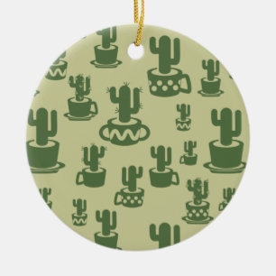 Succulent cactus silhouette in cups and pots ceramic ornament