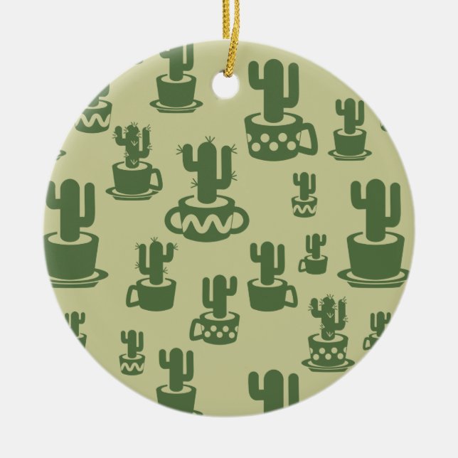 Succulent cactus silhouette in cups and pots  ceramic ornament (Front)