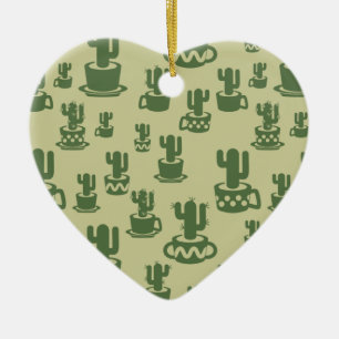 Succulent cactus silhouette in cups and pots ceramic ornament