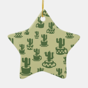 Succulent cactus silhouette in cups and pots ceramic ornament