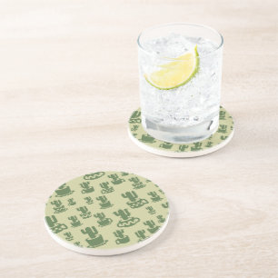 Succulent cactus silhouette in cups and pots  coaster