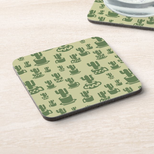 Succulent cactus silhouette in cups and pots  coaster (Left Side)