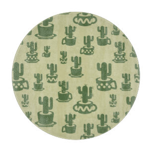 Succulent cactus silhouette in cups and pots cutting board