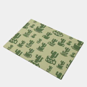 Succulent cactus silhouette in cups and pots  doormat