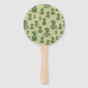 Succulent cactus silhouette in cups and pots  hand fan
