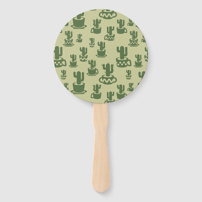 Succulent cactus silhouette in cups and pots  hand fan (Front)