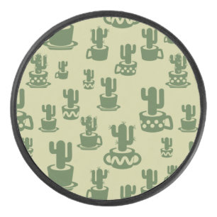 Succulent cactus silhouette in cups and pots hockey puck