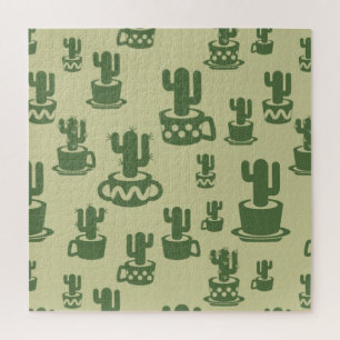 Succulent cactus silhouette in cups and pots jigsaw puzzle