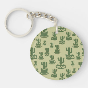 Succulent cactus silhouette in cups and pots key ring