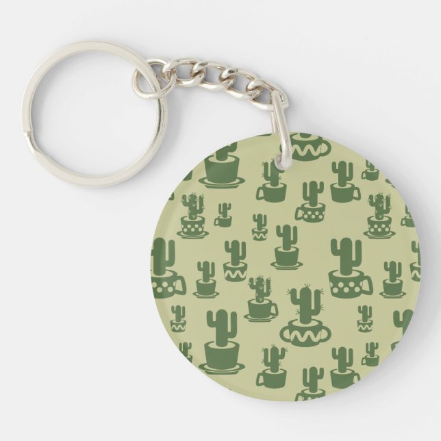 Succulent cactus silhouette in cups and pots key ring (Front)