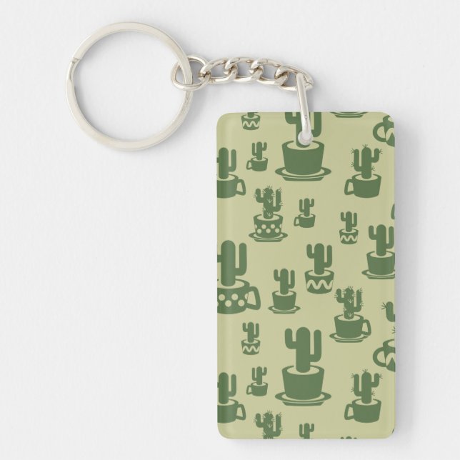 Succulent cactus silhouette in cups and pots  key ring (Front)