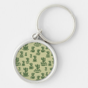 Succulent cactus silhouette in cups and pots  key ring
