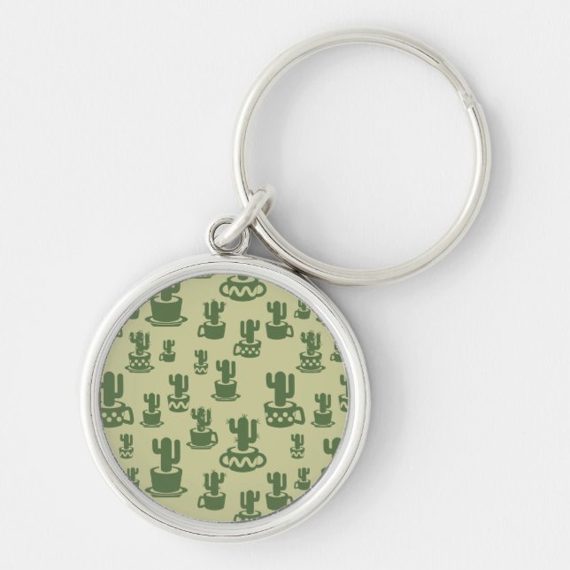 Succulent cactus silhouette in cups and pots  key ring (Front)