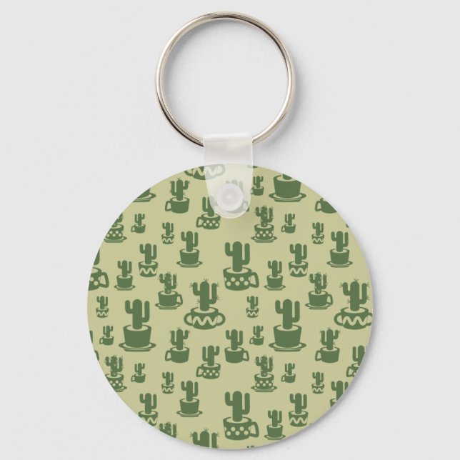 Succulent cactus silhouette in cups and pots key ring (Front)