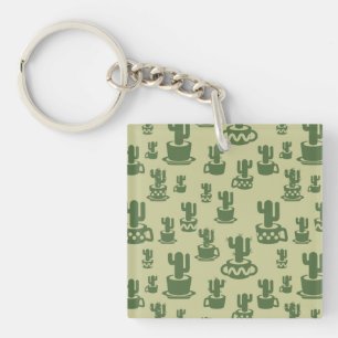 Succulent cactus silhouette in cups and pots key ring