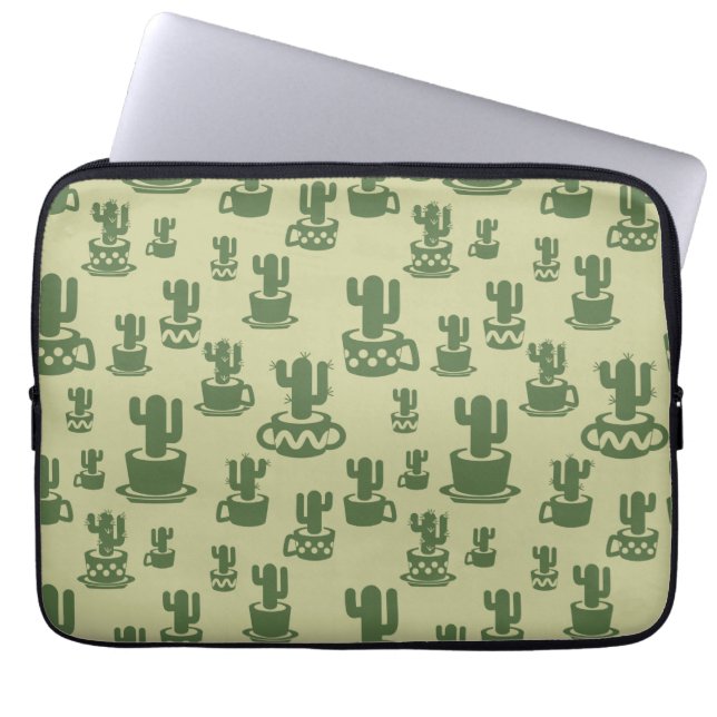 Succulent cactus silhouette in cups and pots  laptop sleeve (Front)