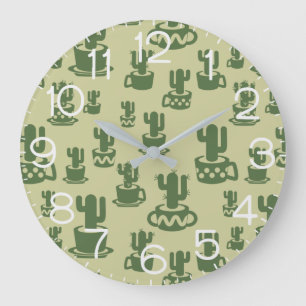 Succulent cactus silhouette in cups and pots large clock